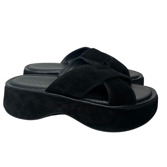 Free People Black Suede Leather Asbury Flatform Slides Size 7.5 - Picture 6 of 10
